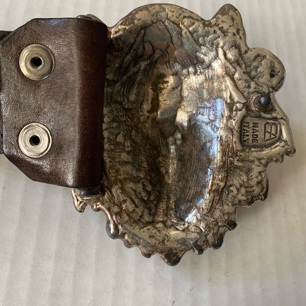 VINTAGE Silver Metal Lion's Head Belt Buckle with Belt Size 34 - Picture 16 of 16